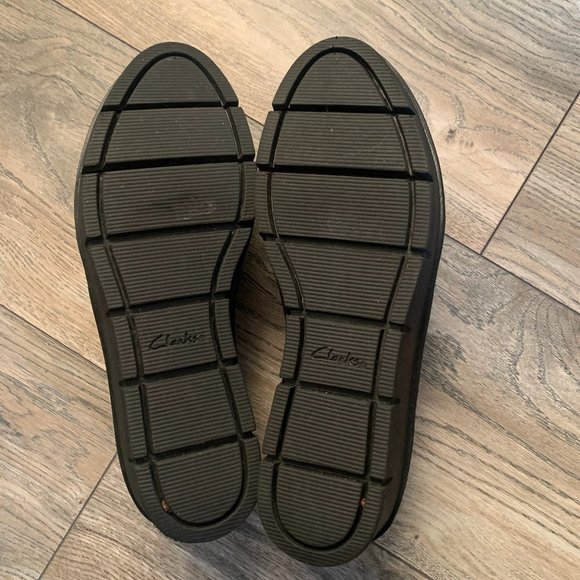 NEW CLARKS AIRABELL MID SLIP ON SUEDE LEATHER WEDGE SHOES BLACK 7.5M - Picture 12 of 14